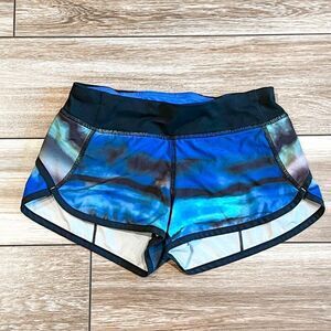 Ivivva by Lululemon Blue Black Watercolor Print Athletic Running Shorts Size 8